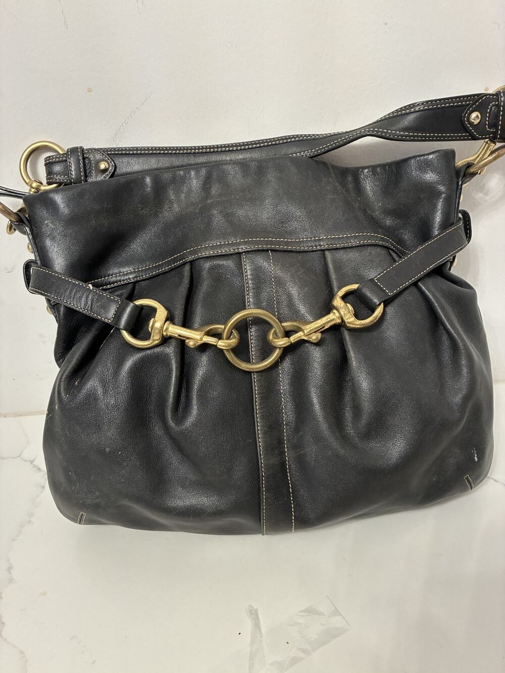 Coach Hamptons Bag Purse Horse Bit Hobo Black Gold Hardware Vtg Equestrian